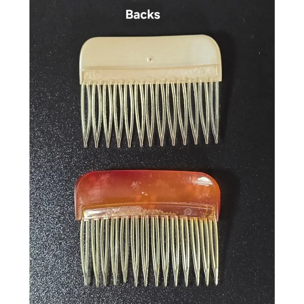 Vintage Hair Combs 1960s Acrylic or Celluloid Hand Painted Glitter Accents